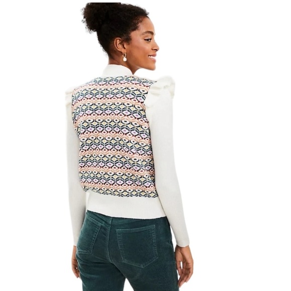 LOFT White Sweater with Multicolor Pattern - Picture 6 of 12